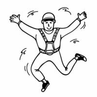 Joyful Line Art Illustration of a Happy Jumping Person with Cap and Suspenders vector