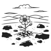 Resilient flower sprouting in desert survival growth amidst barren landscape, symbol of endurance vector