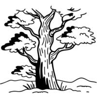 Stylized black and white tree illustration with sprawling branches and textured bark vector