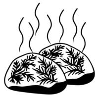 Steaming hot rocks with fern pattern in black and white illustration vector