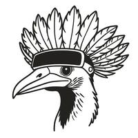 Tech savvy bird with feather headdress fusion of nature and technology, virtual reality concept vector