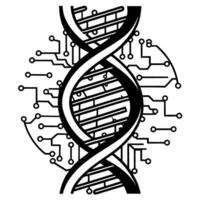 Dna helix with circuit board lines symbolizing biotechnology and genetic engineering innovation vector