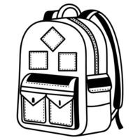 backpack illustration simple black and white design with pockets and zippers vector