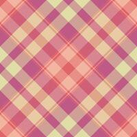 Scratched texture plaid , antique textile fabric seamless. Repeating check tartan background pattern in pink and orange colors. vector