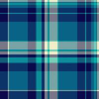 Basic tartan check plaid, household fabric pattern textile. Asymmetric texture background seamless in cyan and dark colors. vector