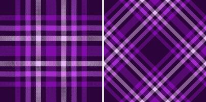 Vibrant purple plaid patterns, perfect for textile design, fashion, or website backgrounds. Two distinct styles offer versatility classic and diagonal checks. vector
