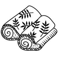 Leaf patterned towels, rolled in minimalist line art design vector