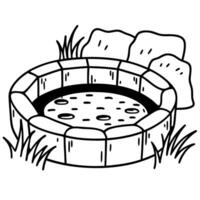 pond with rocks and grass simple line art illustration vector
