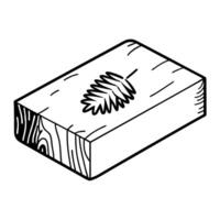 Wooden block with carved leaf design, rectangular timber piece for crafts vector