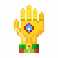 Pixel Art Retro Golden Glove with Gem and Patterned Wristband Illustration vector