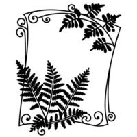 decorative botanical frame design with intricate fern leaves and swirls in black and white vector