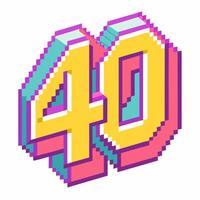 Vibrant Isometric Pixel Art Number 40 Design vector