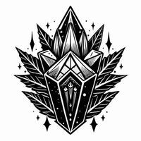 Intricate Geometric Crystal with Leaf Motif in Black and White Art vector