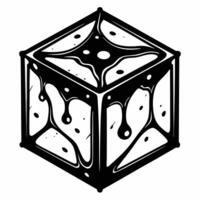 Black and White Dripping Cube Abstract Geometric Illustration vector
