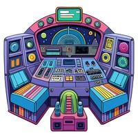 Futuristic Spacecraft Cockpit with Vibrant Controls and Cosmic View vector