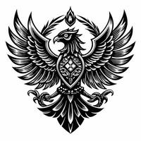 Majestic Ornate Eagle Crest with Intricate Feather Design on White Background vector