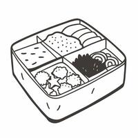 Monochrome Bento Box Illustration with Assorted Foods in Compartments vector
