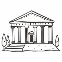 Classic Architecture Line Art Historic Building with Columns and Trees vector