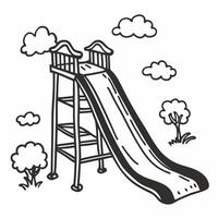 Hand Drawn Playground Slide with Clouds and Trees Illustration for Kids vector