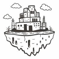 Floating Island Cityscape with Abstract Architecture and Minimalist Design Elements vector