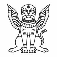 Winged Mythical Creature Illustration Ancient Sphinx Line Art vector