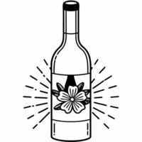 decorative wine bottle illustration with floral motif, black and white style, emphasizing elegance and simplicity vector