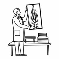 scientist examining fossil on display board paleontology, ancient history research in laboratory setting vector