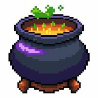 Pixel Art Cauldron with Boiling Potion and Green Steam in Retro Style vector
