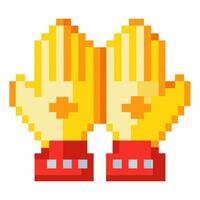Pixel Art Praying Hands Icon with Red Base and Cross Design vector