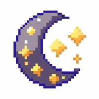 Retro Pixel Art of Crescent Moon and Stars on White Background vector