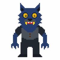 Pixel Art Blue Werewolf Character Design with Yellow Eyes and Sharp Teeth vector