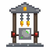 Pixel Art Medieval Gallows with Guillotine Retro Game Icon in 8 bit Style vector