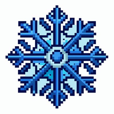 Intricate Blue Pixel Art Snowflake for Winter and Holiday Themes