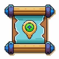 Vintage Pixel Art Treasure Map Icon with Location Marker for Game UI vector