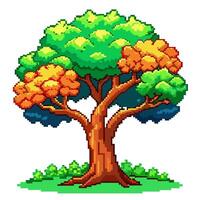 Vibrant Pixel Art Tree with Multicolored Foliage in 8 Bit Style vector