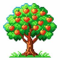 Pixel Art Fruit Tree with Ripe Red Apples on White Background vector