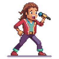 Pixel Art Rockstar Singing with Microphone in Retro Style vector