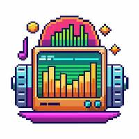 Retro Pixel Art Music Player with Sound Bars and Digital Elements in Vibrant Colors vector