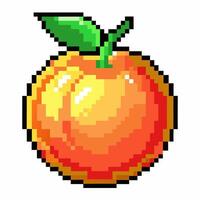 Retro 8 Bit Pixel Art Orange Fruit with a Green Leaf on 16 Bit Style Background vector