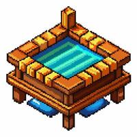 Pixel Art Wooden Well with Water Isometric Retro Game Design Element vector