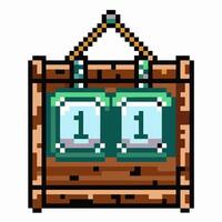 Pixel Art Wooden Calendar Retro Hanging Design with Number One Display vector