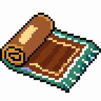 Vintage Pixel Art Treasure Map or Scroll Rolled on Green Mat Background vector
