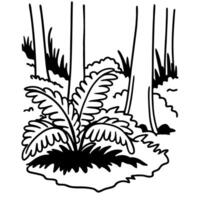 Forest scene with ferns growing amidst tall trees in a serene woodland environment vector