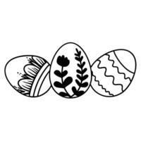 Decorative easter eggs black and white line art with floral and abstract patterns for coloring vector