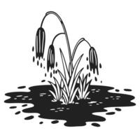 Withering flower in puddle depicting sadness and decay in monochrome vector