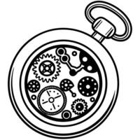 intricate mechanical watch parts gears, cogs, and springs inside pocket timepiece engineering and timekeeping precision vector