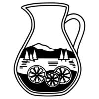 Lemonade pitcher with mountain landscape and citrus slices illustration vector