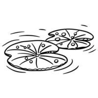 Lily pads sketched on rippling water outline drawing, aquatic nature scene, tranquil pond vector