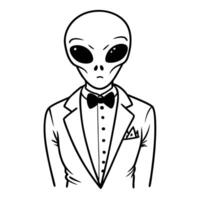 Alien in suit formal attired extraterrestrial with bow tie illustration vector