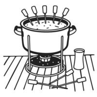 fondue pot with skewers on stand cheese dip, culinary tradition, dining experience, swiss cuisine delight vector